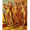 Faistauer Anton - Diana mit 3 Frauen- handgemaltes &Ouml;lbild in 50x60cm nach einer Motivvorlage v. Anton Faistauer